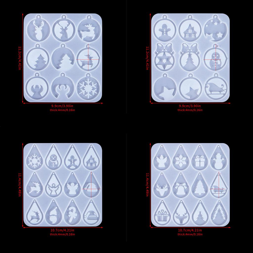 4Pcs Soft Silicone Mold Personalized Christmas Earrings Pendant Molds Ear Rings Epoxy Mould for Craft Enthusiasts