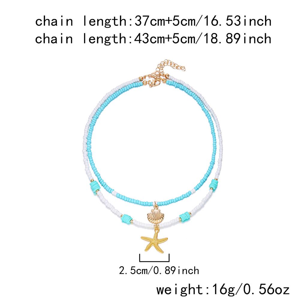 New Starfish and Shell Beaded Necklace Summer Dopamine Ocean Crab Pendant Pearl Choker