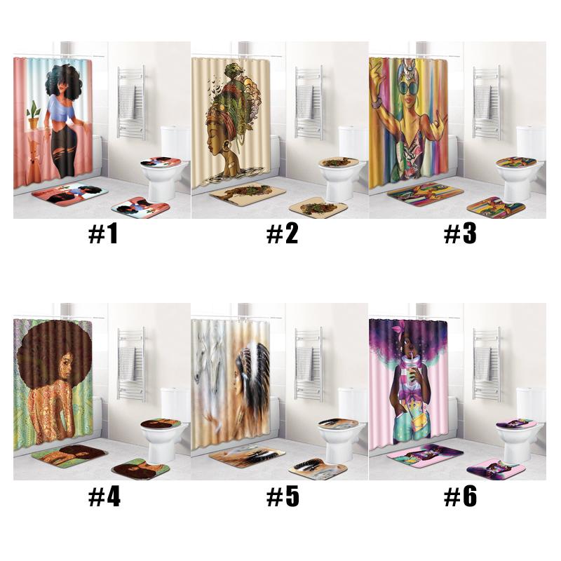 4 Pieces / Set of Carpet Bathroom Mat African Women Curtain Set Home Decoration