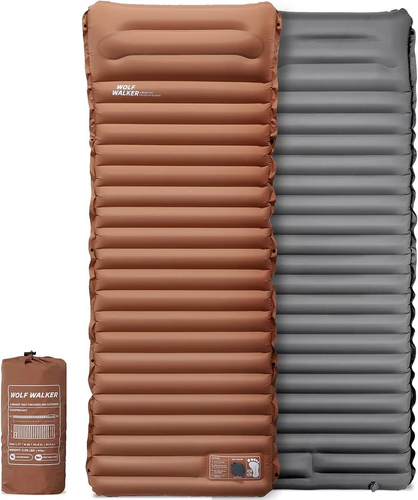 Outdoor Inflatable Air Matt with Pillow Built-in Pump 10cm Thickness Ultralight Sleeping Pad Splicing Mattress for Camping