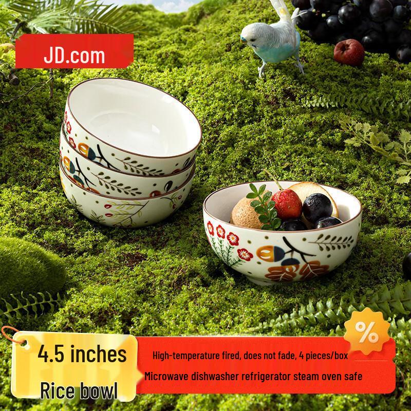 Jingdong Zao American Floral Ceramic Rice Bowl Set