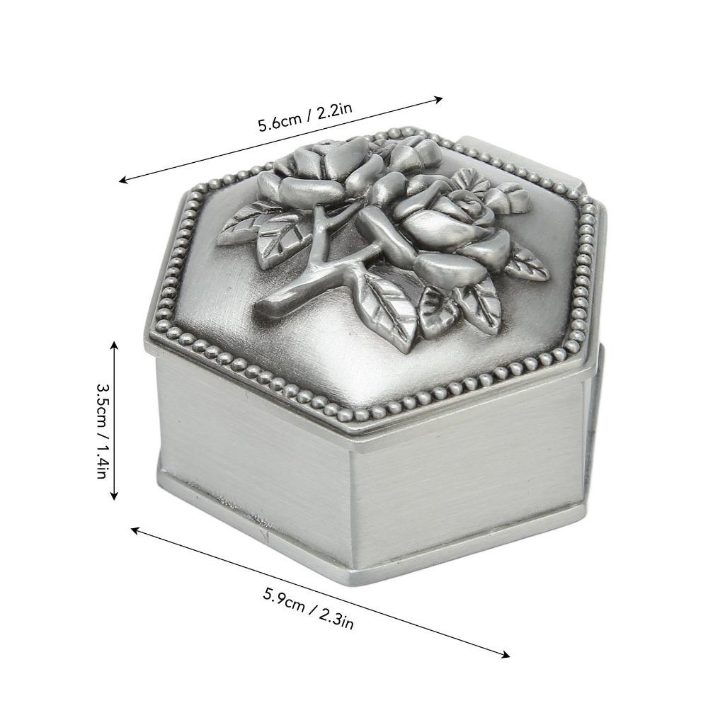 Zinc Alloy Metal Jewelry Box Emboss Sexangle Jewelry Storage Box  For Rings Earrings Necklace