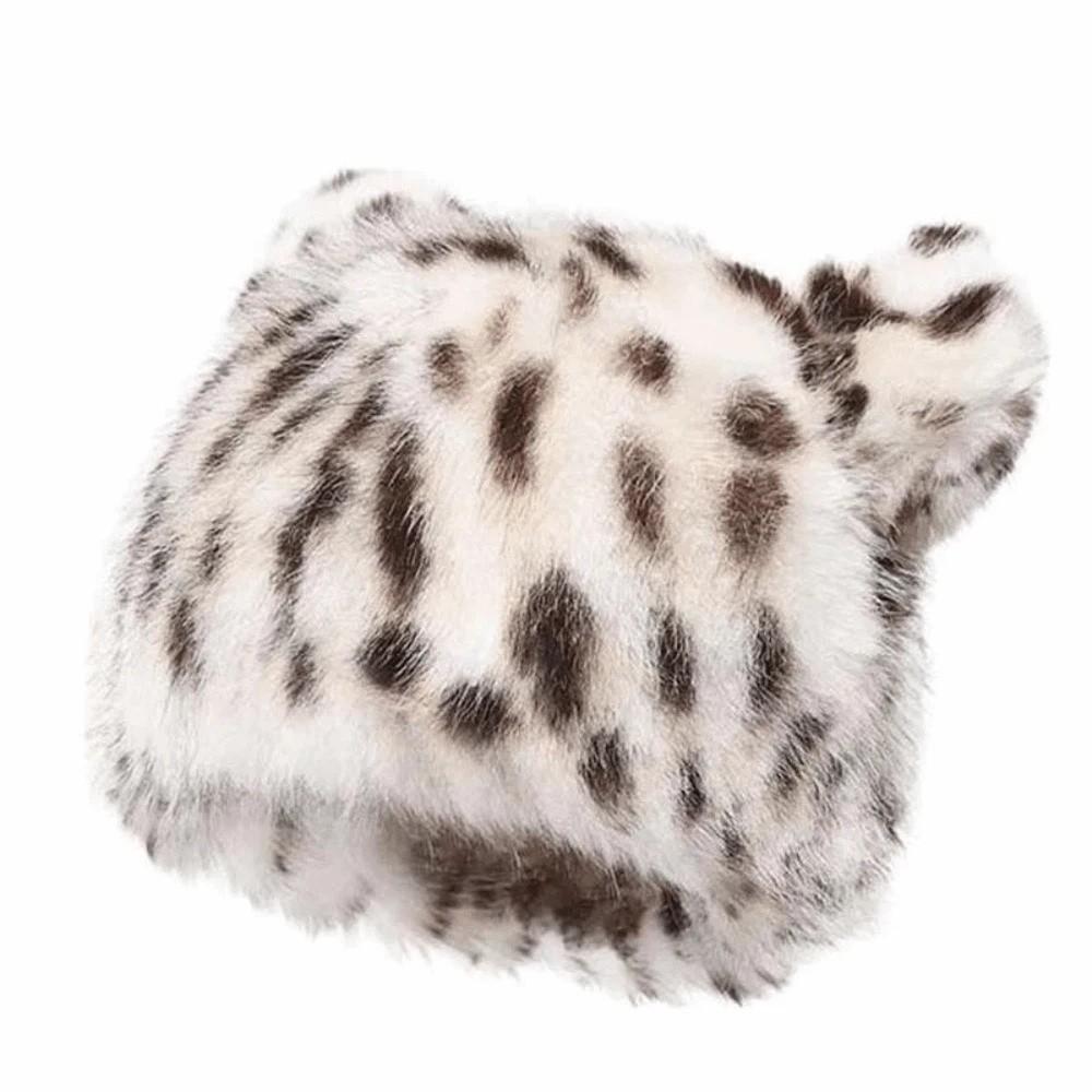 Korean Style Leopard Print Beanie Soft Brimless Pullover Cap Soft Plush Bear Hat  Autumn цветной печати леопарда