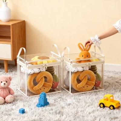 Plush Doll Storage Bucket Transparent Organizing Box-Large Capacity Container for Stuffed Animals Dolls & Plush Toys Storage Box