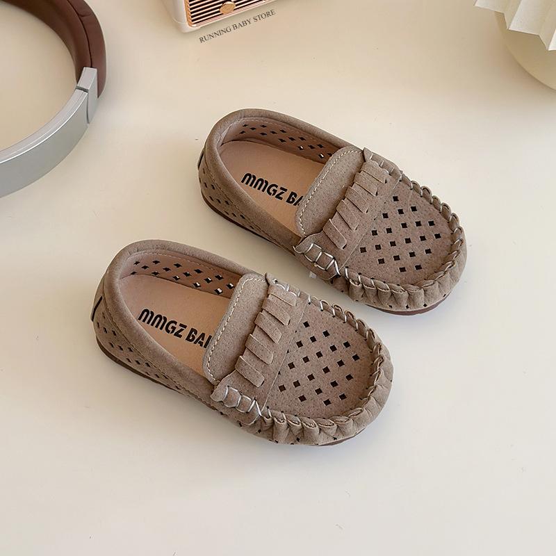 

England Style Toddler Fashion Shoes Boys and Girls Cut-outs Suede Leather Shoes Slip on Soft Bottom Children Sneaker I03154 21