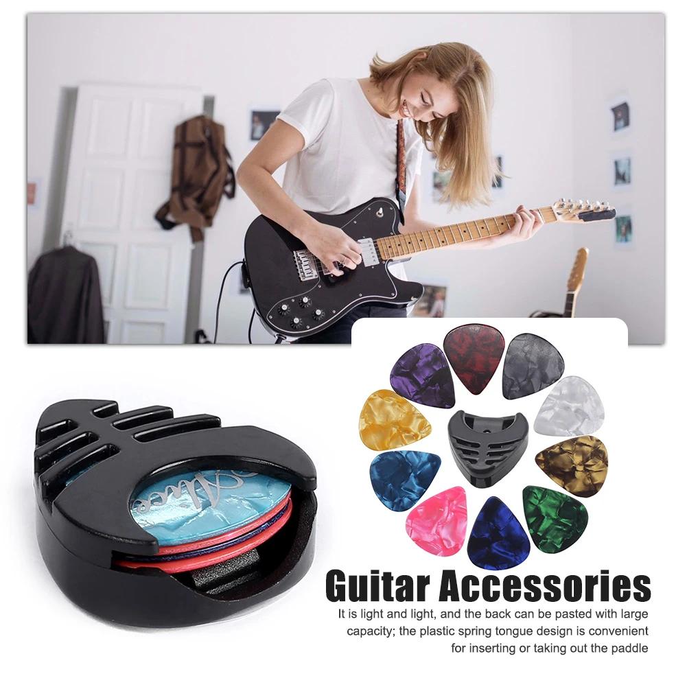 10pcs Guitar Picks+Guitar Pick Holder Set for Bass Ukulele Musical Instruments For Acoustic Guitar Electric Guitar Bass Random