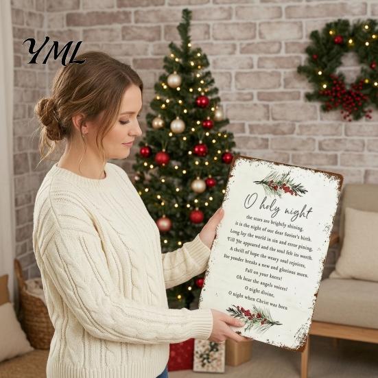 Indoor Outdoor Festive Wall Art Christmas Wood Sign, Vintage Santa's Sleigh Parking Only 2D Retro Wooden Seasonal Ornament Rustic Farmhouse