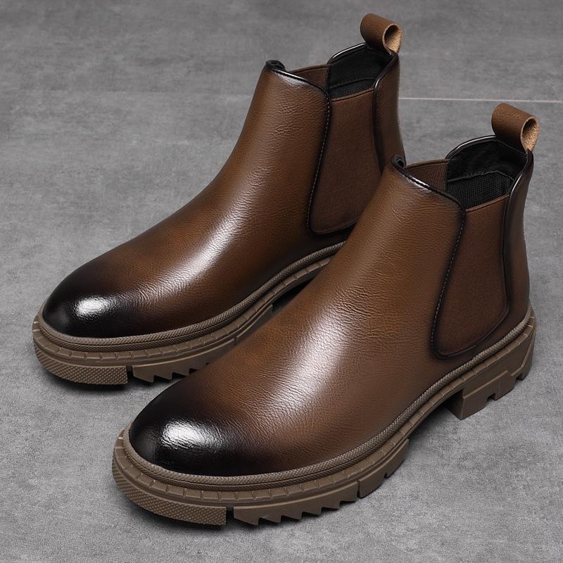 Martin boots men's winter new velvet thermal leather boots men's thick-soled leather foot cover Chelsea leather short boots cotton shoes