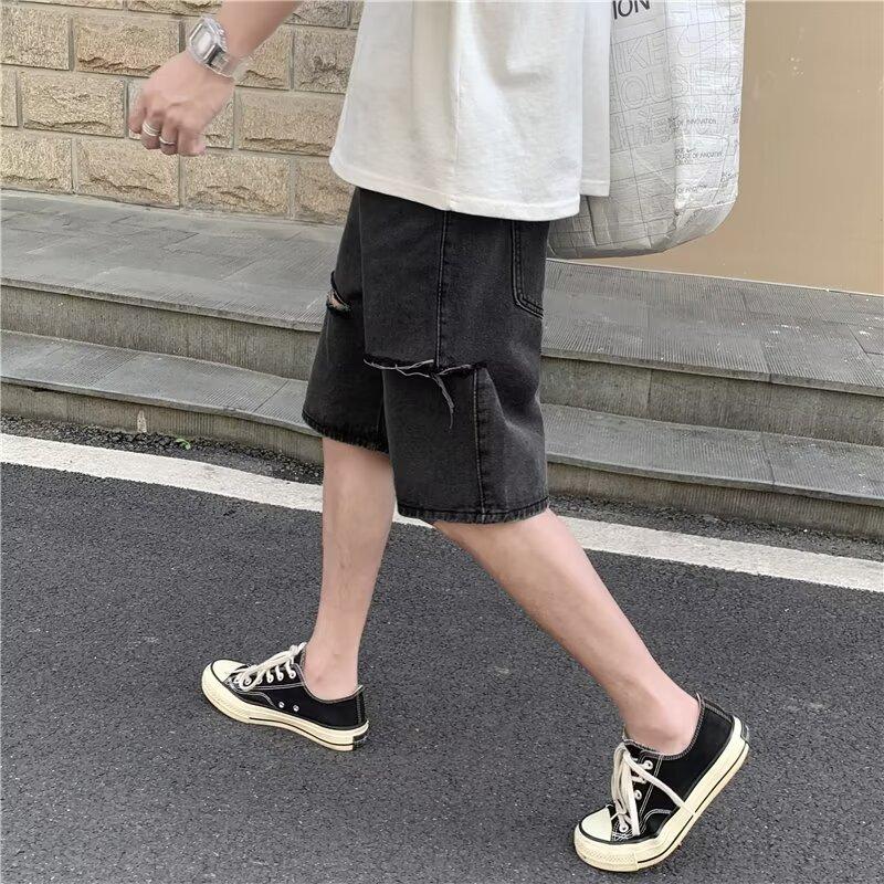 Summer Thin Five-point Denim Shorts Men's Trend Ripped Slim Casual Trendy Pants Men's Pants