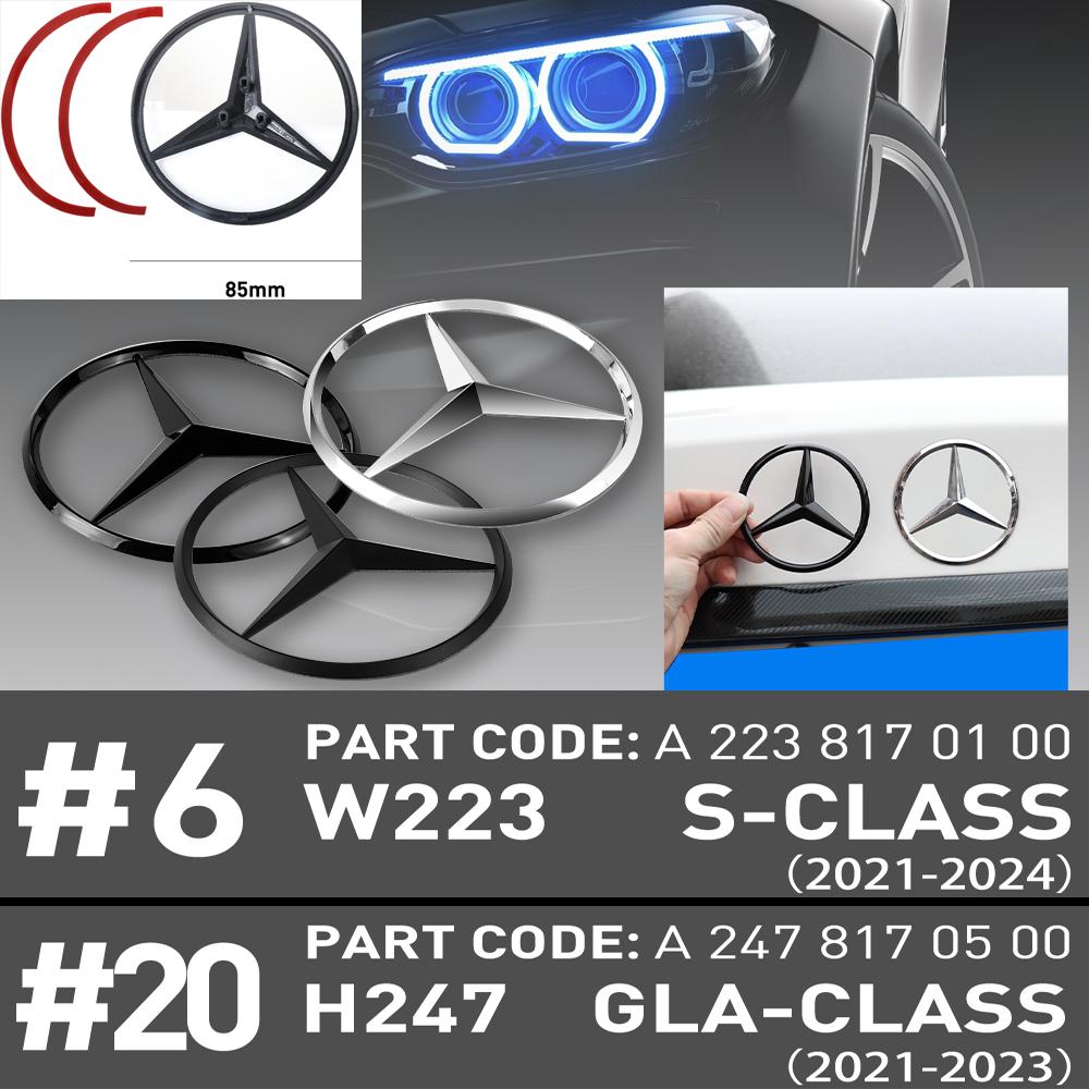 2025 Het För Mercedes Benz S-klass A2238170100 GLA-klass A2478170500 85mm Bakre Stjärnemblem Svart Silver Bakre Bagagelucka Logotyp Klistermärke