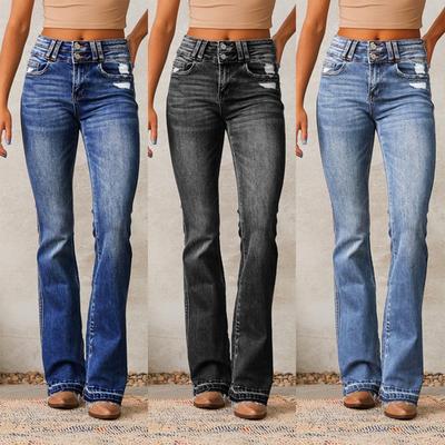 Damen Denim High Waist Mode Gewaschen Street Schlaghose