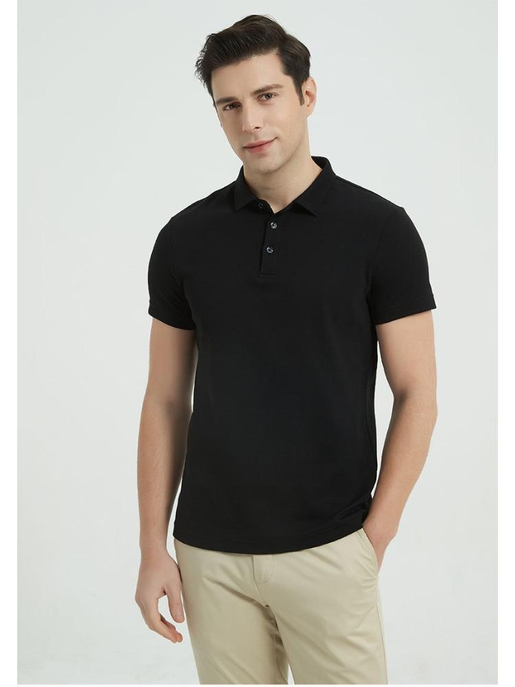 230g Double-sided Cotton Air-layer Shirt-collar Short-sleeve T-shirt Solid Color Minimalist Lightweight Breathable Business T-shirt