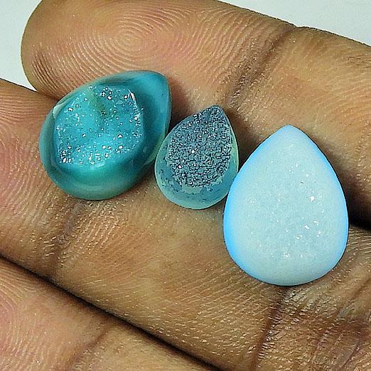 

18Cts. Dyed Druzy Agate Pear Cabochon Loose Gemstone 3Pcs Lot 10-15 MM SY-11