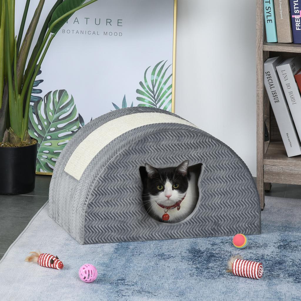 Cat Cave with Scratching Board Cat Bed Scratching House Cat House Cat Home Sisal Grey 48.5 x 30 x 30 cm