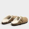 3-4,5cm Comwarm Klassische Winter-Mules für Damen Herren Winter Fell Wildleder Clogs Kork-Fußbett Gemütliche Flauschige Hausschuhe mit Verstellbarem Riemen