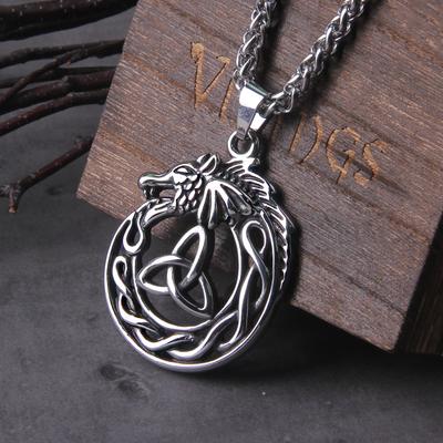 Colar Viking Punk de Dragão Aço Inoxidável Pingente de Runas Nórdicas Masculino Amuleto Vegvisir Joias Escandinavas