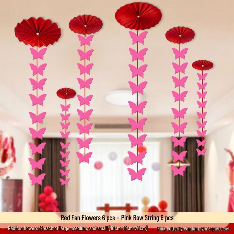 Luxury Wedding Decoration Pendants: Double Happiness Ceiling Ornaments for Bride's and Groom's Bedrooms & Living Room
