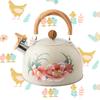 New stainless steel whistle kettle, Peony flower boiling water pot, High-capacity tea kettle, Household kitchenware, 3L