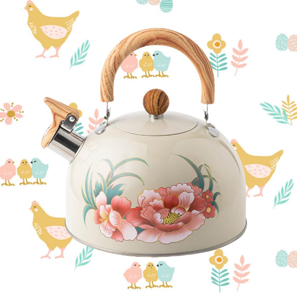 New stainless steel whistle kettle, Peony flower boiling water pot, High-capacity tea kettle, Household kitchenware, 3L