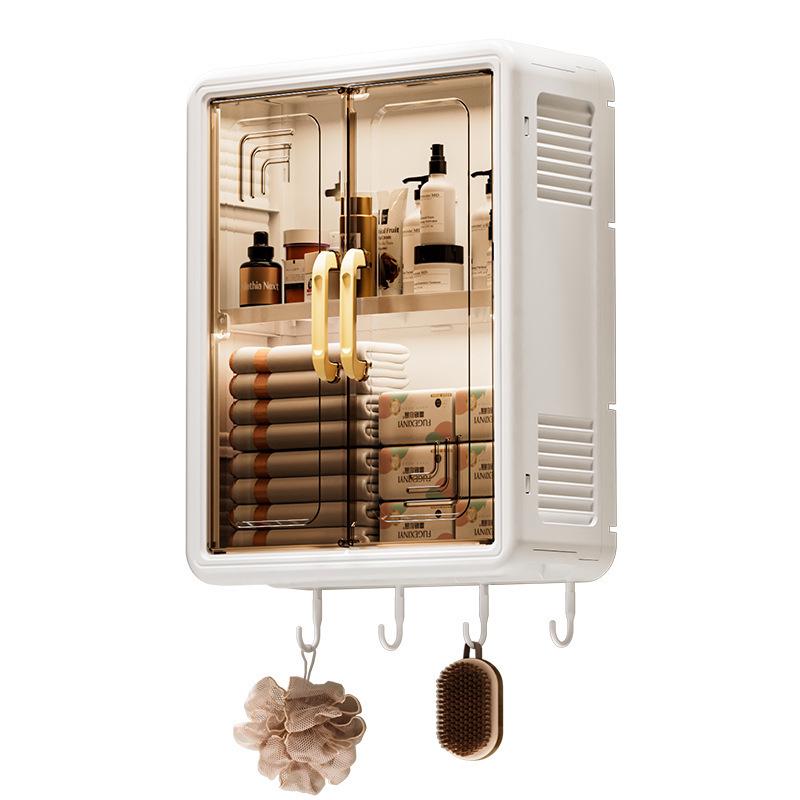 Rotating Wall-Mounted Bathroom Cabinet: No-Drill, Dustproof, Magnetic Door for Cosmetics and Medicine Storage