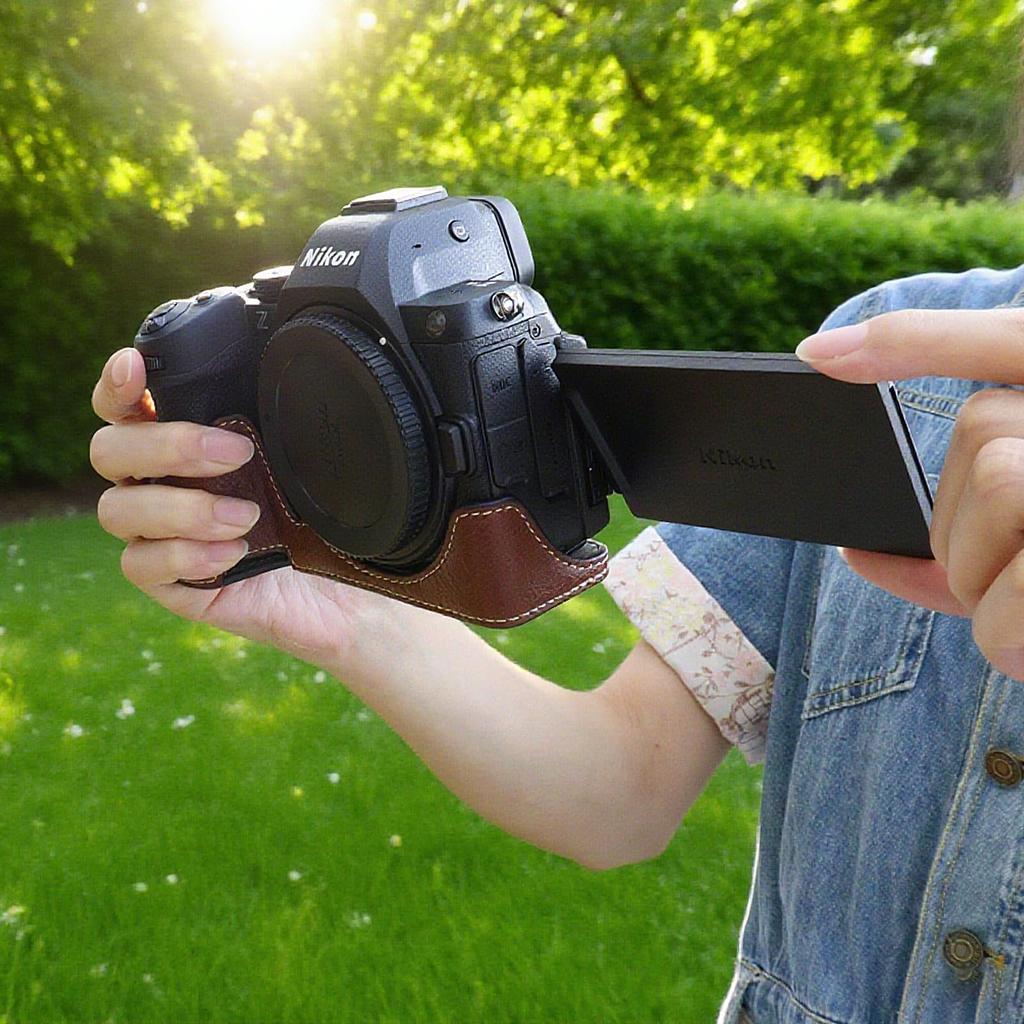 Kinokoo Z5 II Nikon Z5 II Kamera PU Leder Retro Stil Halbe Schutzhülle für Nikon Z5 Mark II mit Öffnung an der Unterseite und Handgriff-Design Hülle,