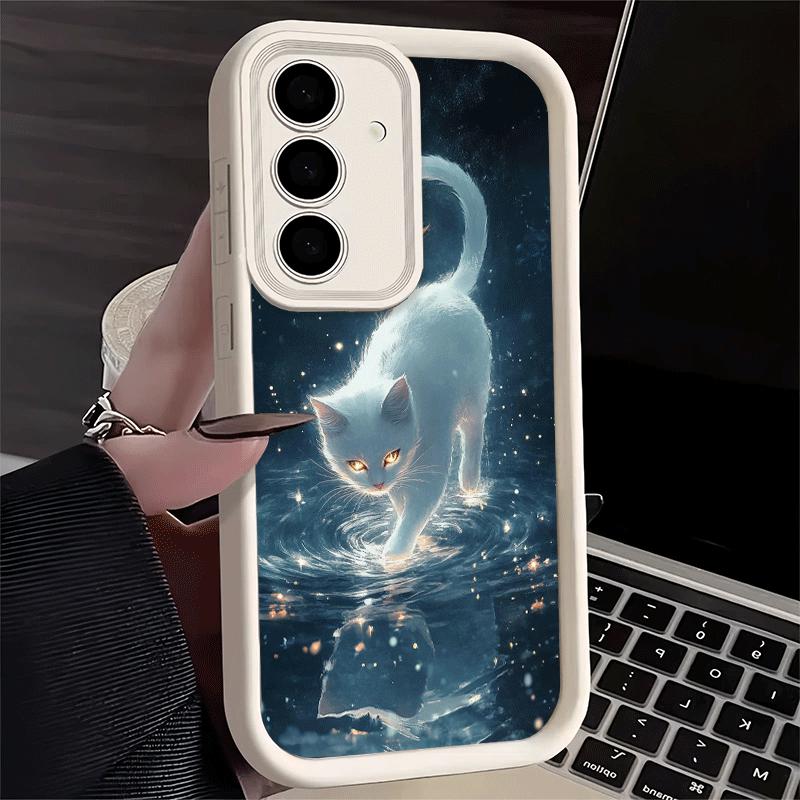 Phone Case for Samsung Galaxy S26 S25 Ultra S24 FE Night Moon Cat Dreamy Art Shell S23 Plus S22 + S21 S20 5G Soft Silicone Funda
