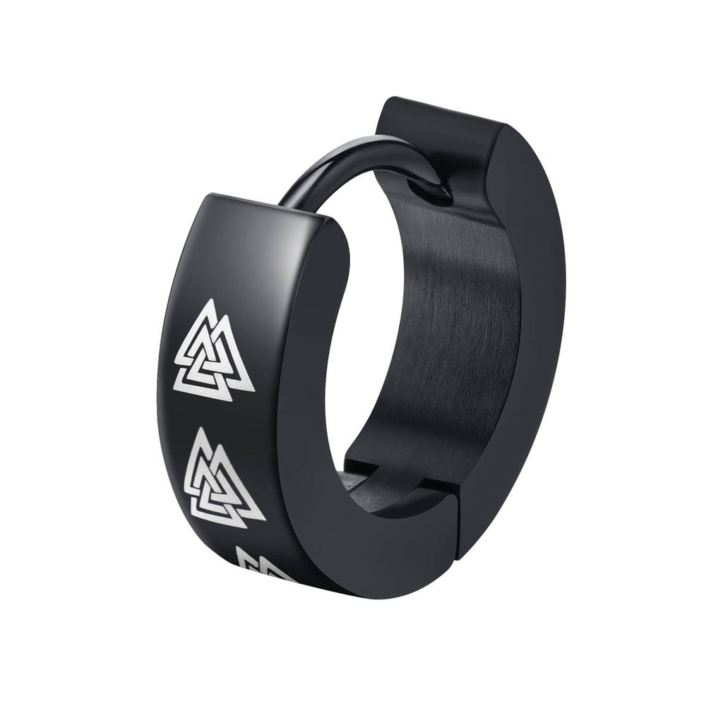 Black Viking Thors Hammer Earrings for Men Boys, Waterproof Stainless Steel Hoop Huggie Earring Jewelry, brincos masculinos