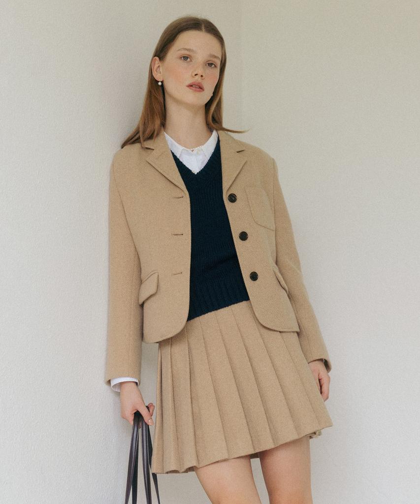 Tudument Tailored Wool Mini Skirt Beige