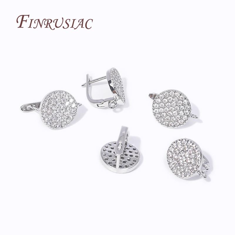 Fashion Shiny Cubic Zirconia Round Fastener Earring Clasps Hooks 18K Gold Plated Earring Hooks For DIY Women Ear Jewelry Making