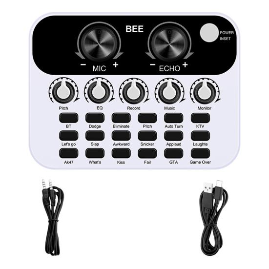 Live Sound Card Mic Echo Knob Funny Sound Effects Voice Changer External Live Broadcasting Singing Audio Mixer Board Studio Supplies