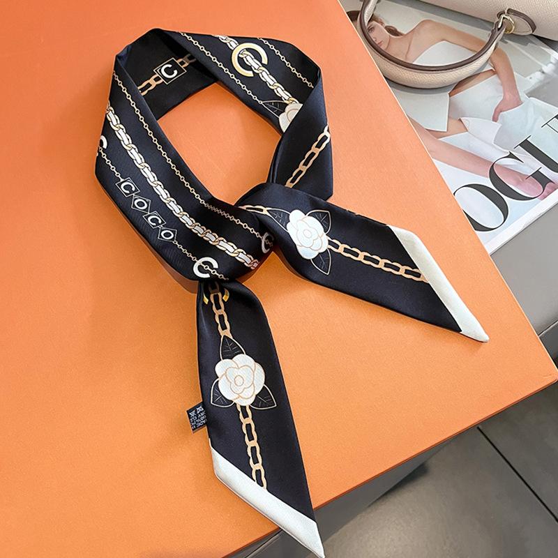 luxury 5*85cm Slender Model Temperament Small Scarf Long Silk Scarf Hair Band Women's All-Match Double-Sided Streamer