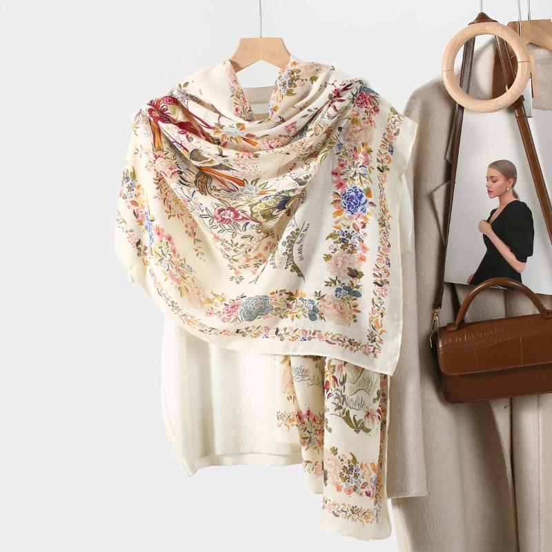 Pastoral High Sense Women's Printed Cotton and Linen Long Towel Fashion Autumn and Winter Warm Scarf Yarn Sunscreen Yarn