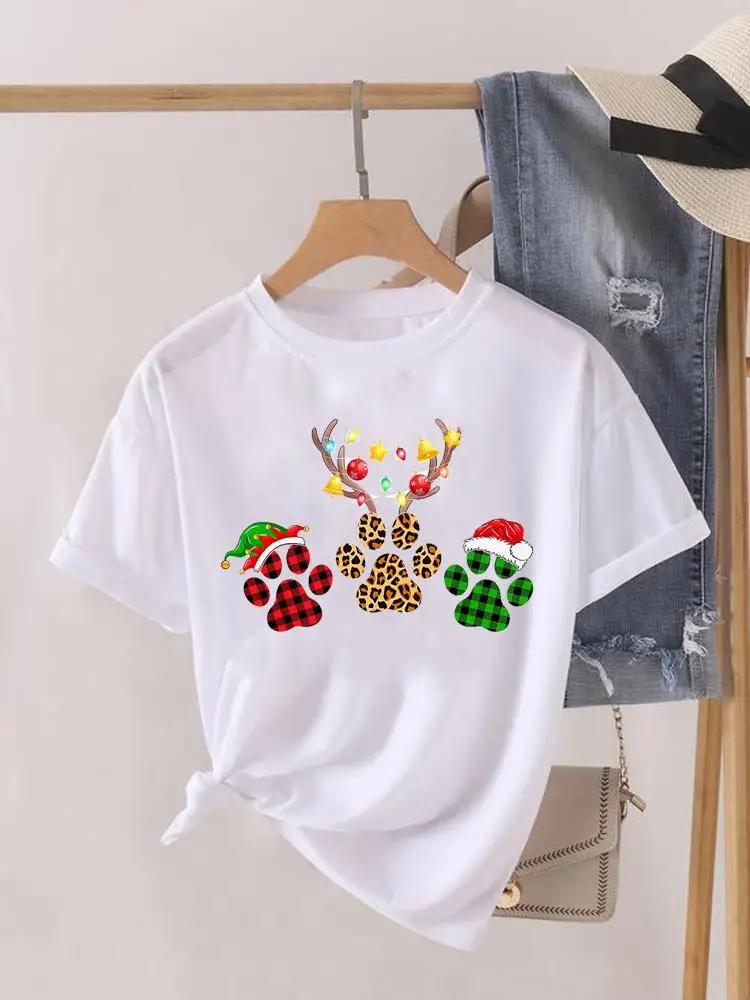 

Lady New Year Short Sleeve Print Fashion Unisex Shirt Tee Top Paw Dog Cat Trend Cute Christmas Clothing Clothes Graphic Tshirt S