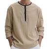 Men's Casual Henley Neck Long Sleeve Tunic Top with Pleated Detail