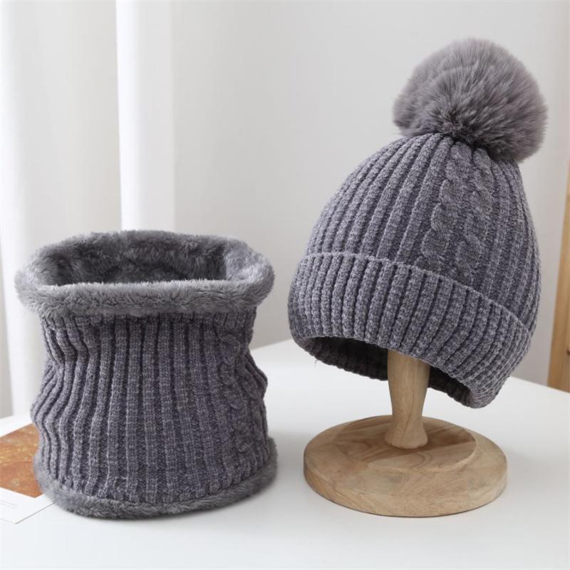 Hat Women's Autumn and Winter Snow, Cute Versatile Scarf Suit Hat Fashionable Velvet Thickened Knitted Hat Tide