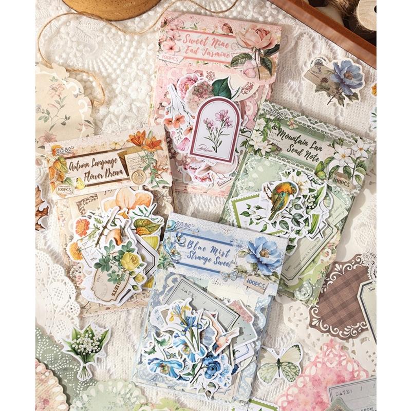 Retro Florals Scrapbook-Sticker-Set Mit Eleganten Blumendesigns Für Journaling-Projekte Und Kreative Geschenke