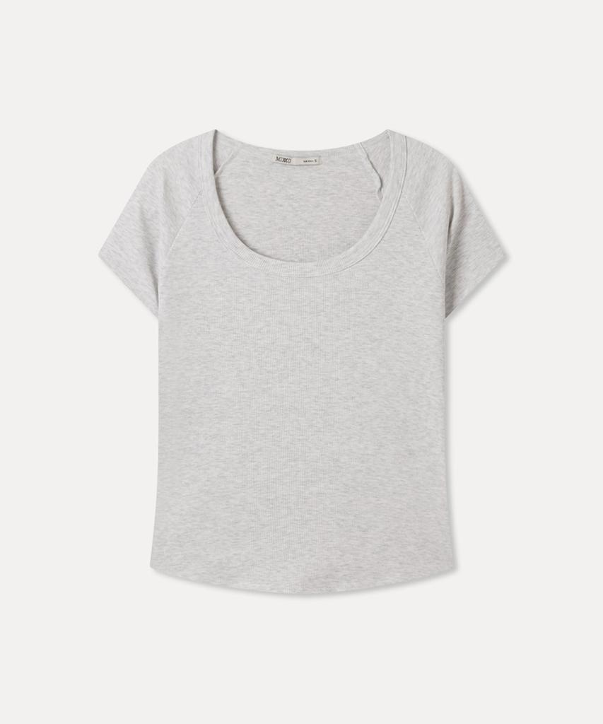 MIXXO Ribbed U-Neck Short Sleeve T-Shirt_Miwhwg410A