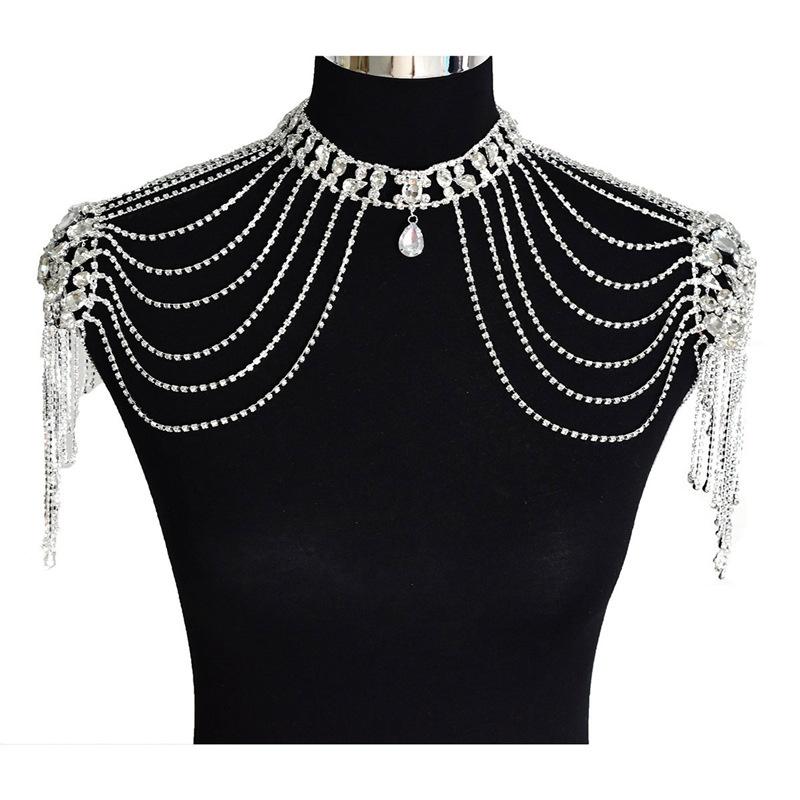 Fashionable Luxury Wedding Zircon Rhinestone Wavy Diamond-encrusted Shoulder Chain Wedding Dress Long Shoulder Strap Body Chain