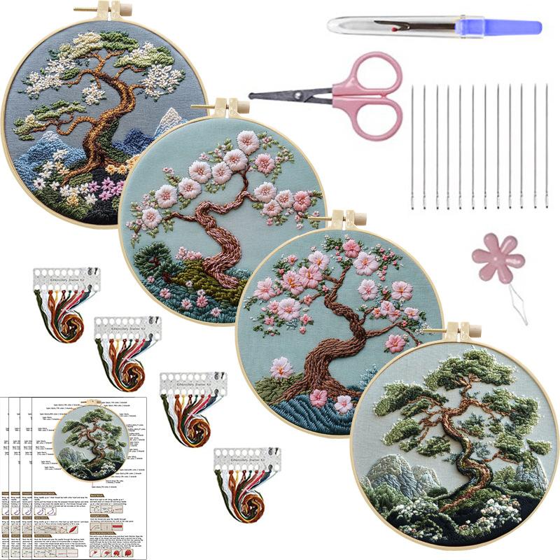1pc Peach and Pine Tree Pattern DIY Embroidery Kit for Beginners
