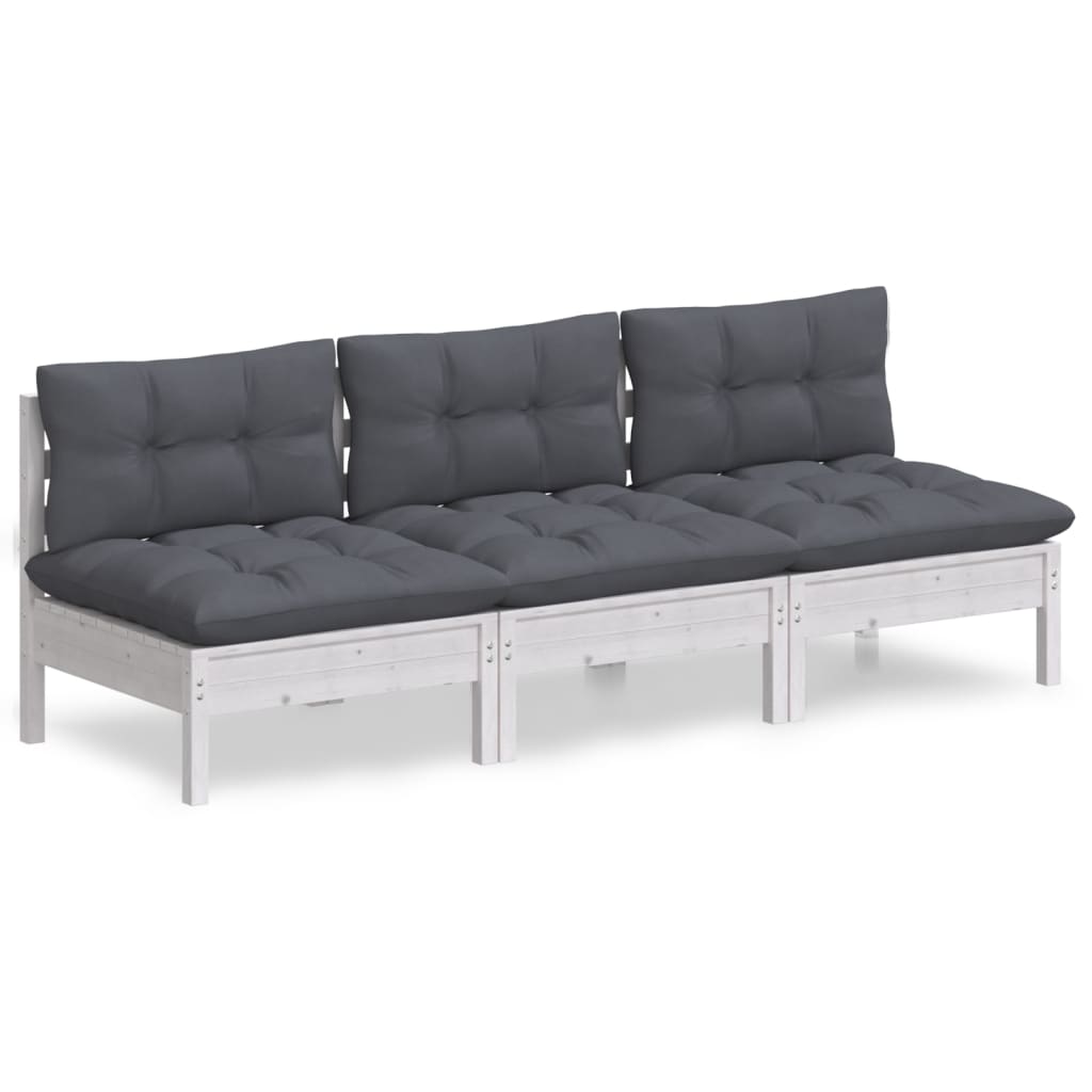 Vidaxl 3-Osobowa Sofa Ogrodowa Z Antracytowymi Poduszkami, Sosnowa