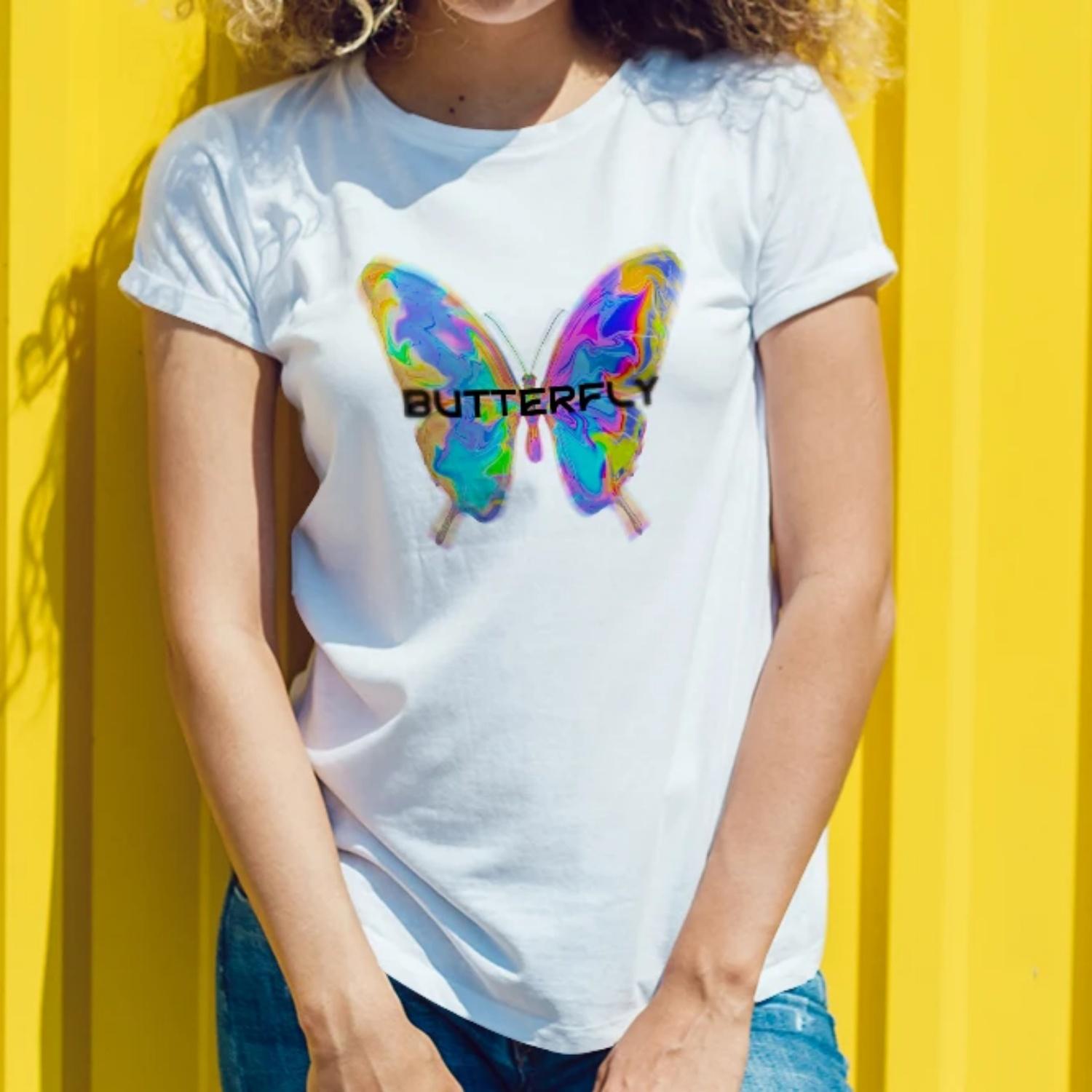 

Women s round neck butterfly pattern printed T-shirt fashionable and chic casual spring and summer women s T-shirt XXXXXL
