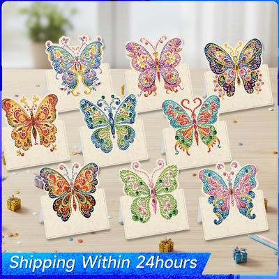 12pcs Butterfly Flower Adult DIY Diamond Art Handmade Cards Handmade Diamond Painting Cards for Birthday Thank You Friendship