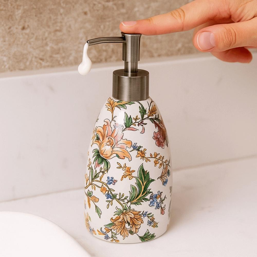 Sticlă Presă Șampon Golă Model Flori Vintage Dozator Săpun Lichid Bucătărie