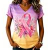Women's Fashion Casual Short Sleeve V-Neck T-Shirt with Breast Awareness Print for Daily Wear