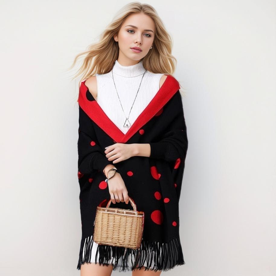 

DIMANAF 2024, зимние свитера больших размеров, плащ, осенний оверсайз, женские свитера в горошек с летучей мышью, вязаный свободный кардиган с открытой вышивкой, 6 цветов