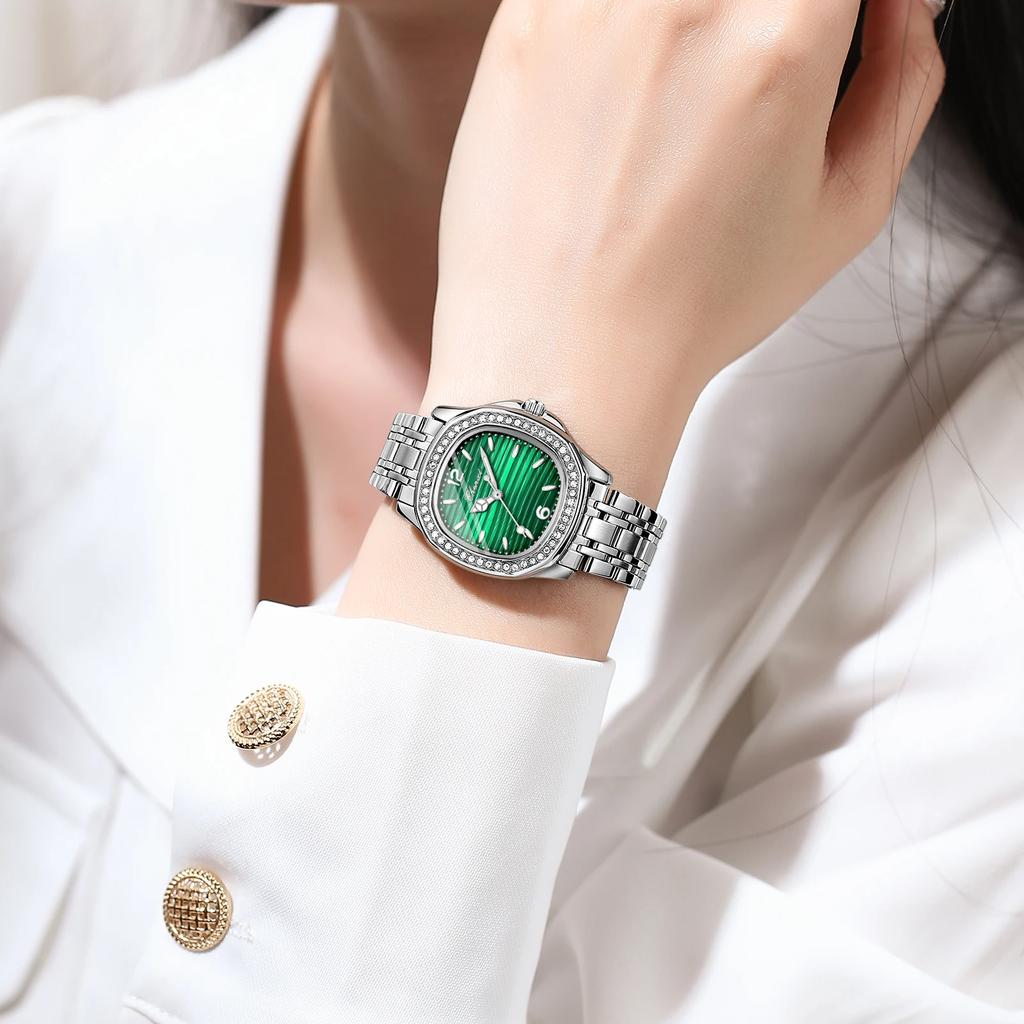 Ladies' Multi-layered Textured Dial Waterproof Elegant Light Luxury Stainless Steel Watch Luminous Display Diamond Inlaid Quartz Watch