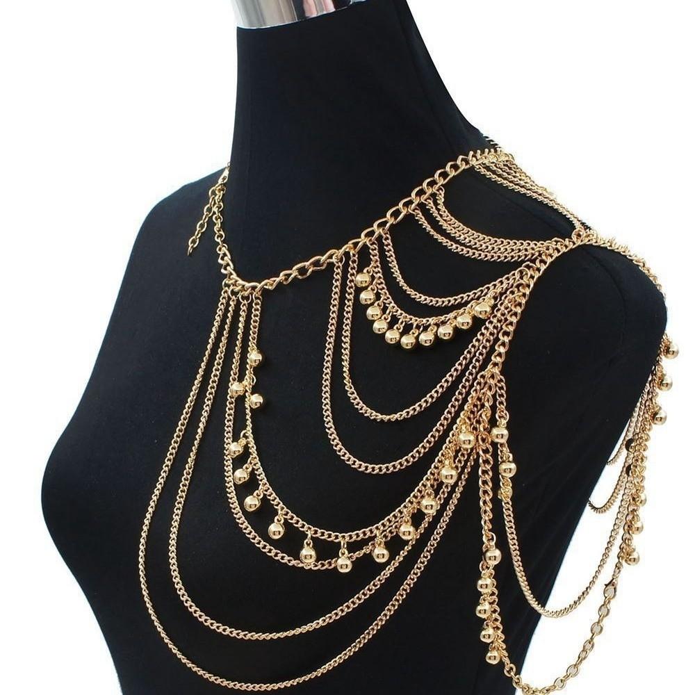 Gold Necklace Shoulder Chain Metal Body Chain Creative Tassels Costume Armband  Party Decoration