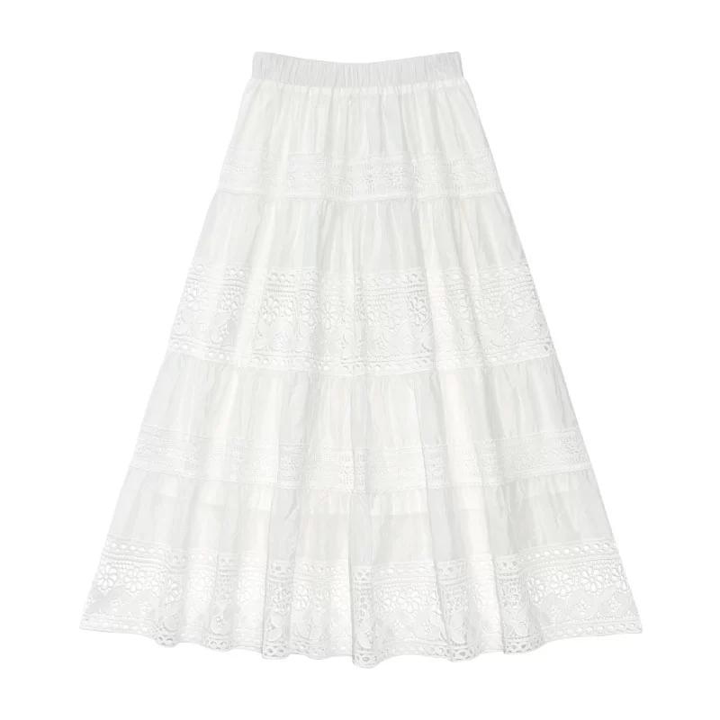 Dimanaf Jupes d'été 2025 pour femmes, nouvelles jupes en dentelle florale, vintage, élastiques, plissées, élégantes, blanches, taille haute