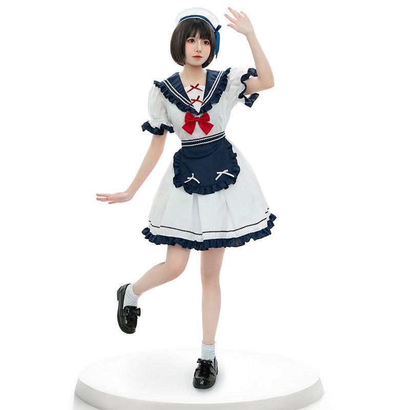 Маленькое темно-синее платье, платье горничной JK с плиссировкой и бантом, милое платье S