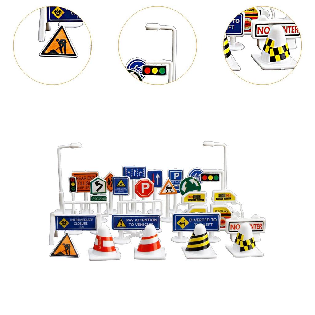 28Pcs 1:64 Scale Street Road Signs Playset S Scale Train Railway Sand Table Layout Decoration Diorama Scenery Model Decoration